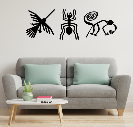 Cuadro con diseño de las Líneas de Nazca en madera MDF, arte decorativo que representa geoglifos peruanos.