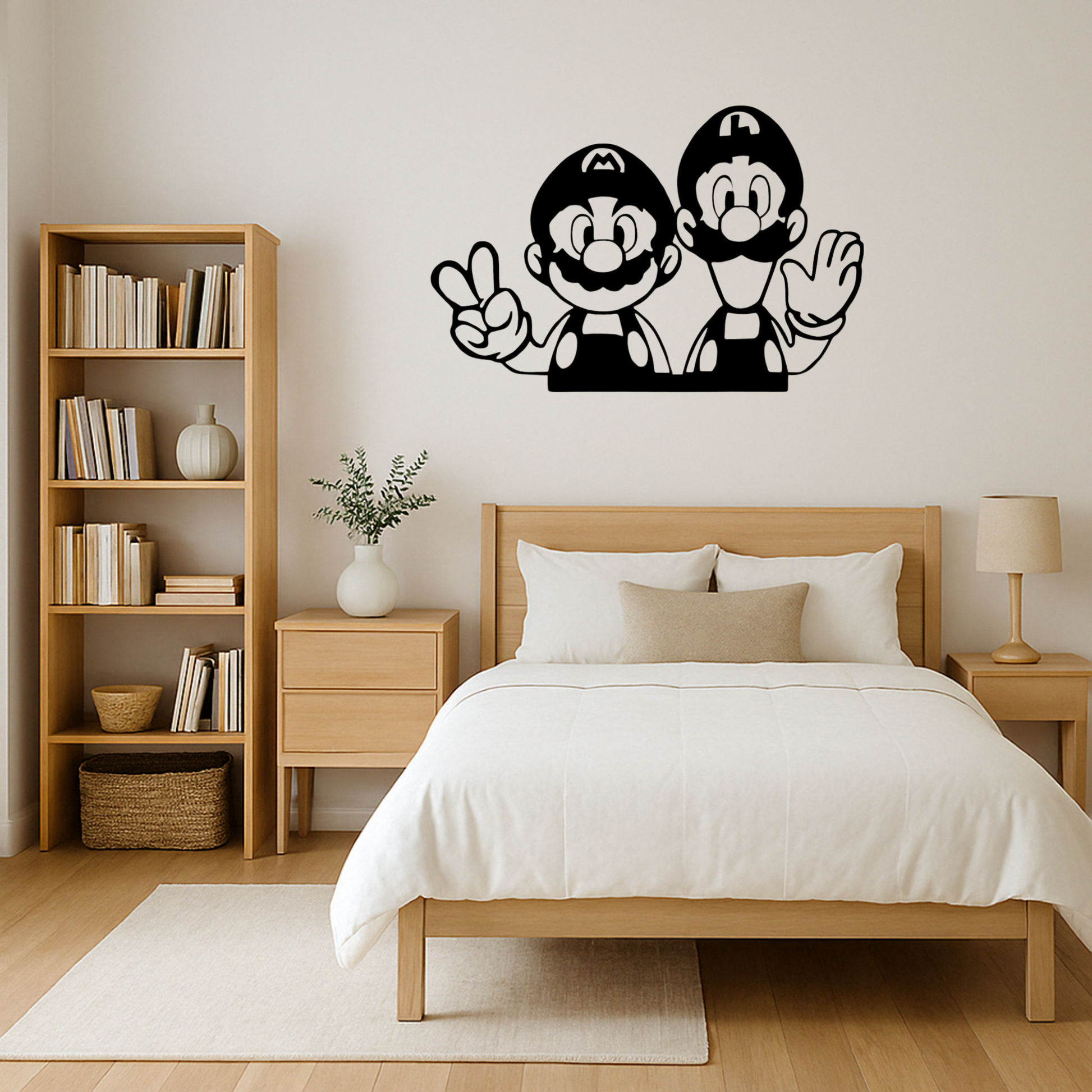 Cuadro de Mario y Luigi en madera MDF con fondo blanco, ideal para habitaciones de niños o coleccionistas Nintendo.