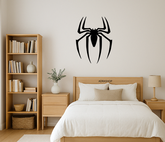 Cuadro en madera MDF de logo de Spiderman  en habitación juvenil de estilo minimalista