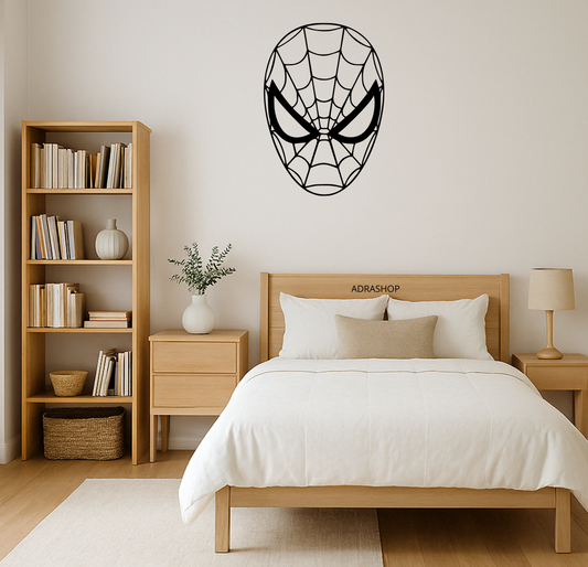 Cuadro en madera MDF de Spiderman en pose de acción colgado en habitación juvenil de estilo minimalista